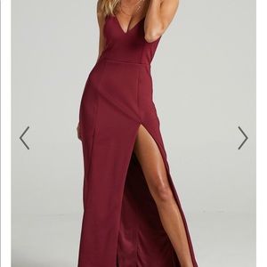 Showpo maxi dress. Dare to dream split maxi dress in wine.